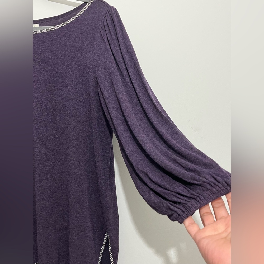 Max Studio Purple Knit Top | Puff Sleeves | Contrast Trim | Size S - Picture 6 of 10